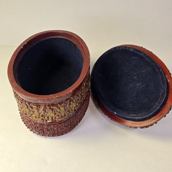 Vintage Ornate Resin Trinket Box w Lid Burgundy Baroque Style Oval Jewelry Box - Picture 8 of 16